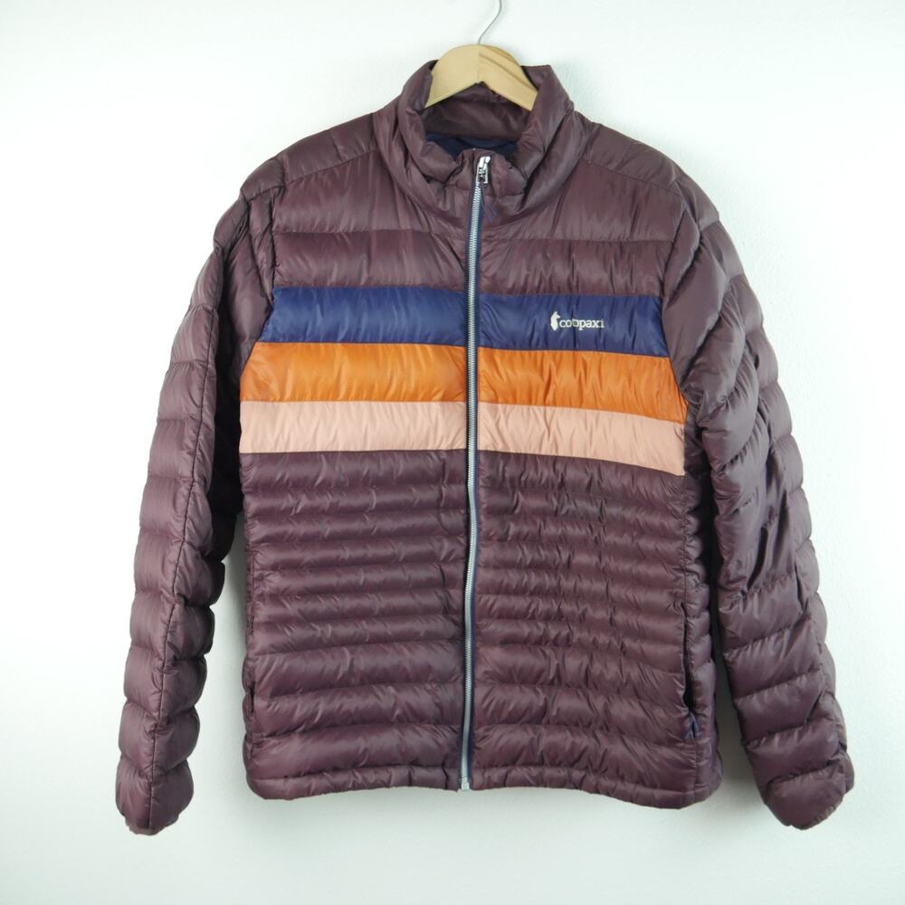 Cotopaxi Fuego Down Jacket Women's XL Retro Stripe Puffer Hiking packable Travel